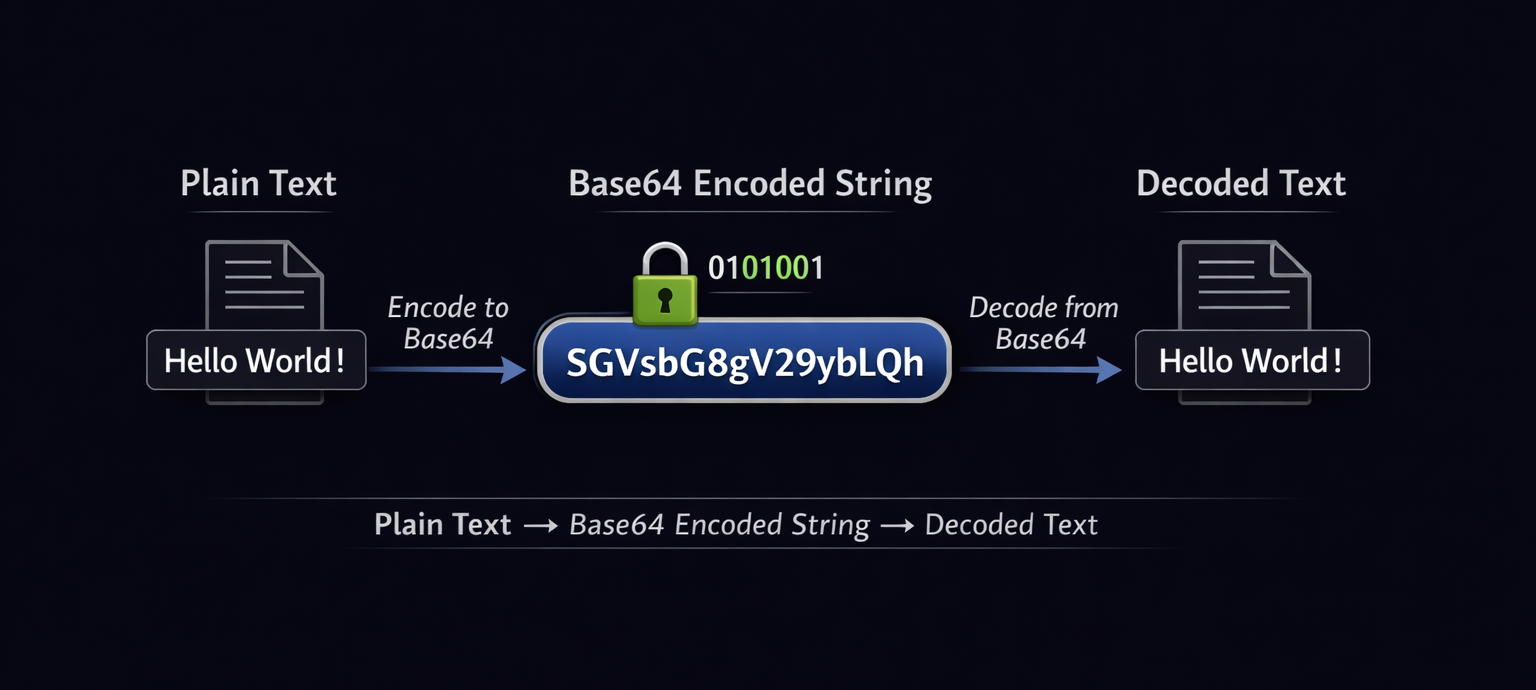 Diagram showing Base64 encoding and decoding process