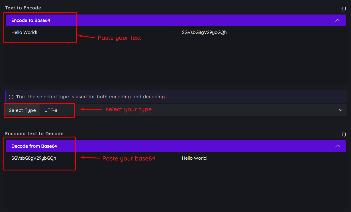 How to encode and decode Base64 text using the online tool