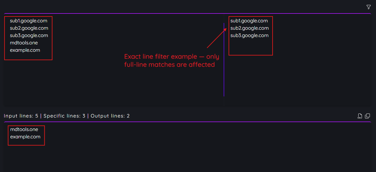 Exact line filter example