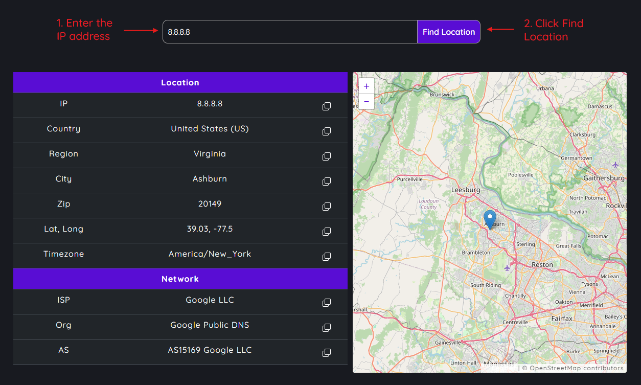 IP location lookup example