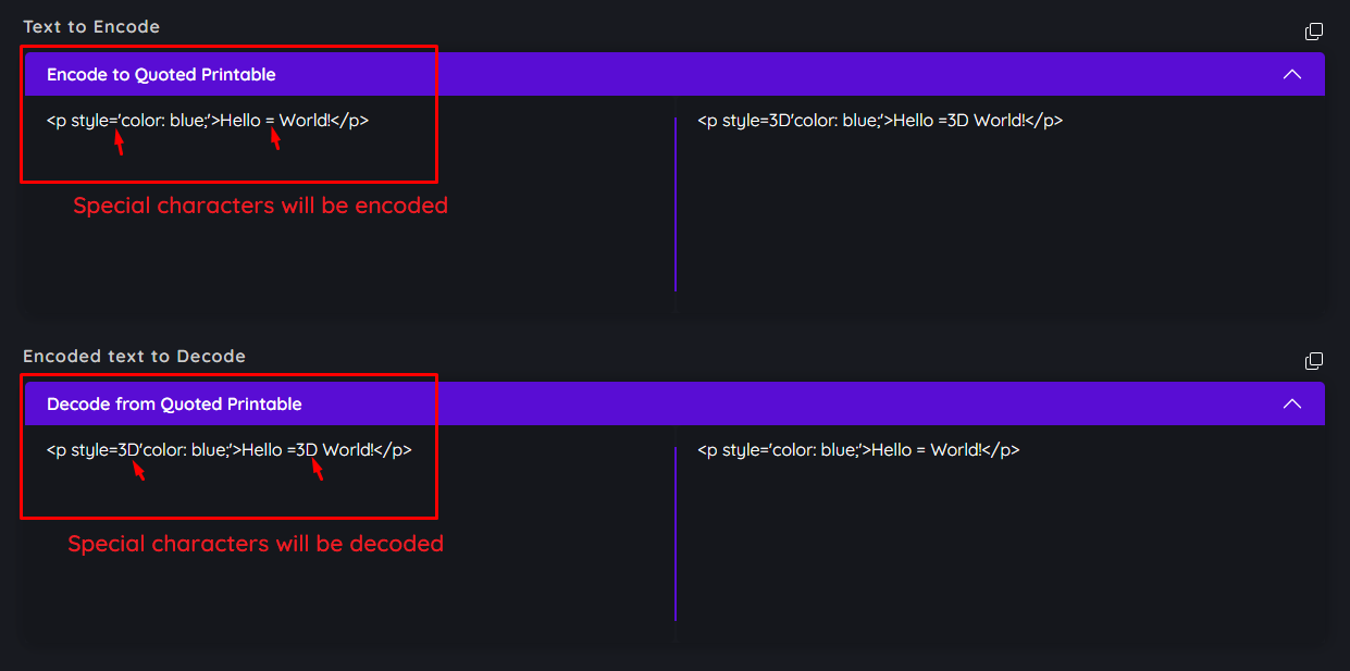 How to encode and decode Quoted-Printable text using the online tool