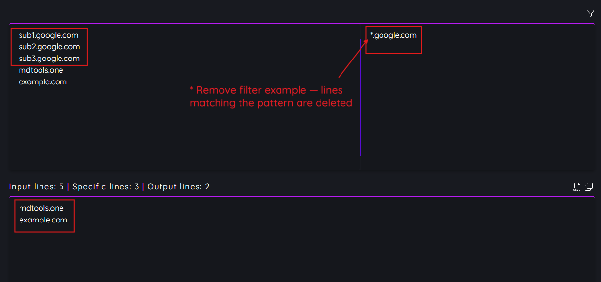 Remove filter wildcard example